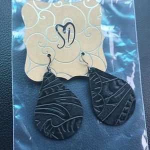 Handmade Black Leather Dangle Earrings